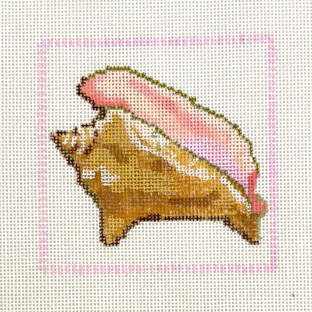 SOLD—Handpainted Needlepoint 18 mesh canvas — Queen Conch Shell 4”x4”